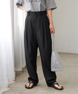 JS re1ume 梨形身材七星推荐!清凉遮肉显瘦版褶裥松紧腰锥形长裤