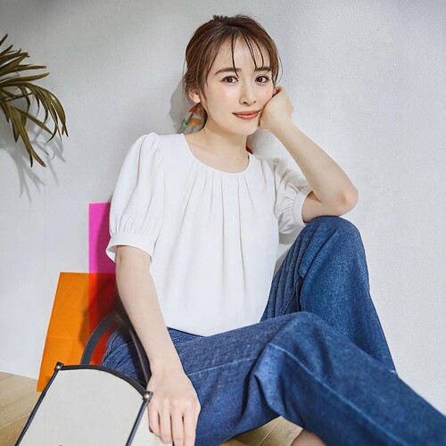 清雅秀美 组Q家【接触冷感/抗UV/天丝麻】建筑感捏褶泡泡袖衬衫