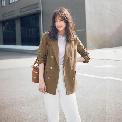 g1700~MO家超人气 雅致通勤刚需！浮雕金属双排扣佯毛西装外套