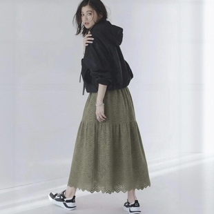 盎然大美轻奢LACE 繁花感空气柔软起毛蕾丝高挑A字半身裙 SKIRT