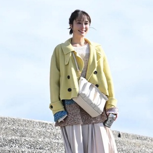 日剧女王广濑爱丽丝 MO家 摩登简约双排扣羊毛手缝双面呢短款外套
