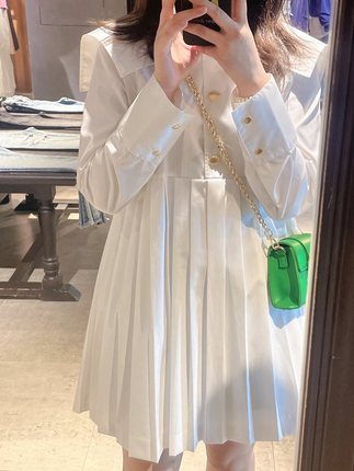气质女作家 M家爆款 复古时髦PLUS海军大翻领 百褶下摆衬衫连衣裙