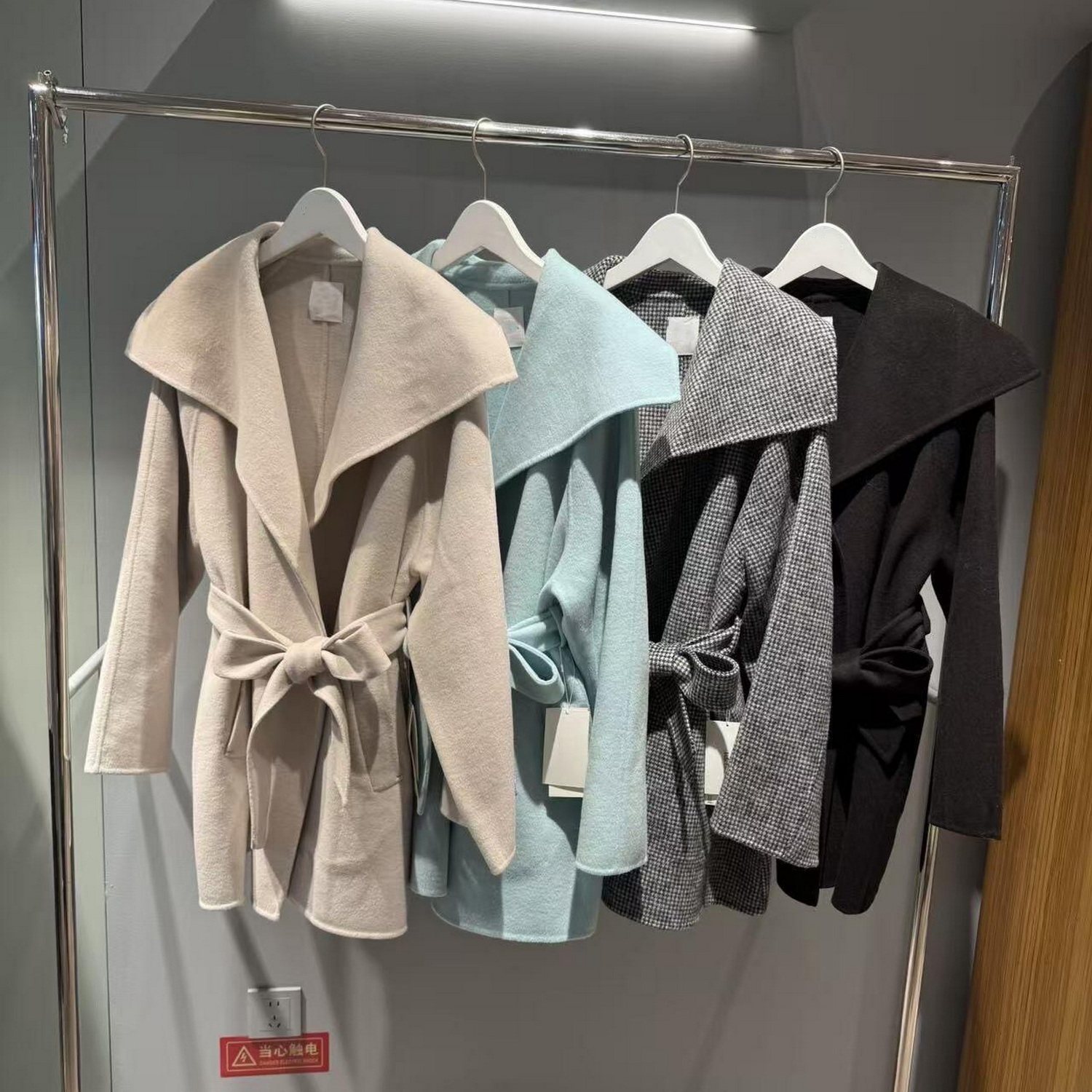 g1460~MO家 超细高密羊毛 披肩大翻领 手缝双面呢腰带大衣外套