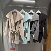 g1460 手缝双面呢腰带大衣外套 披肩大翻领 MO家 超细高密羊毛