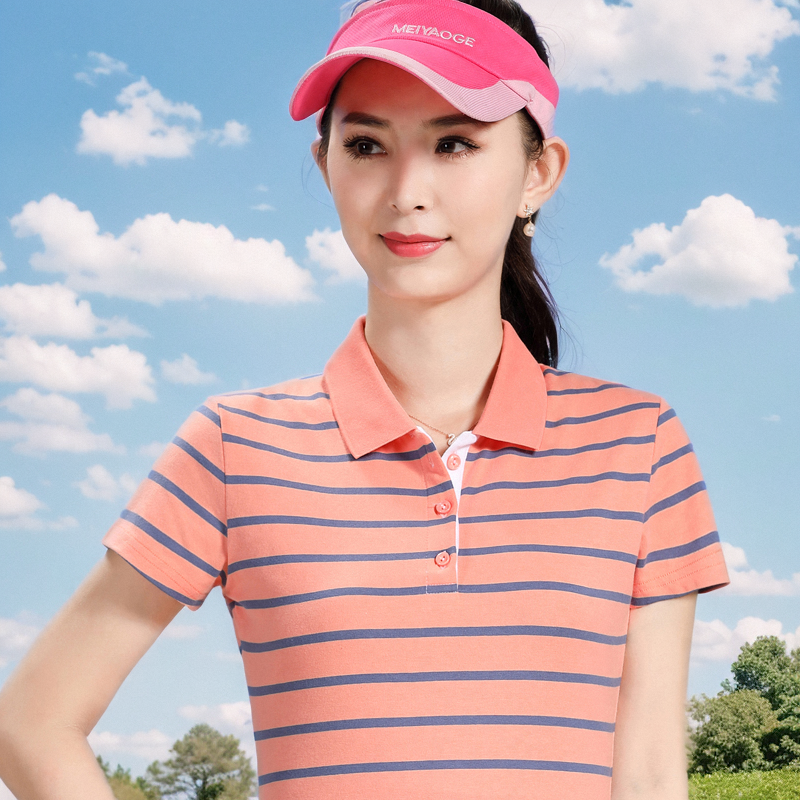 薄款纯棉女韩版短袖条纹翻领上衣
