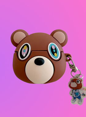 sideline原创kanye west逃学熊AIR PODS耳机壳2代3代pro软壳情侣嘻哈说唱可爱ins风