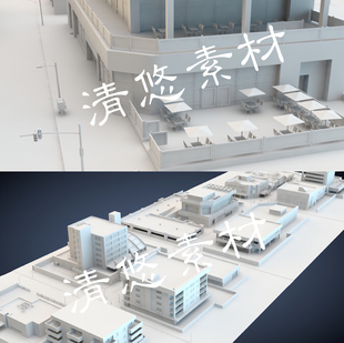 街道城市小镇建筑模型文件 c4d fbx obj格式 A276 非实物