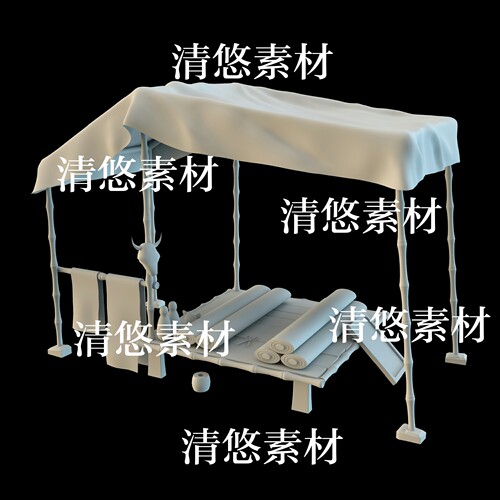maya 3dmax c4d fbx古代路边布匹摊位帐篷模型文件 非实物A916