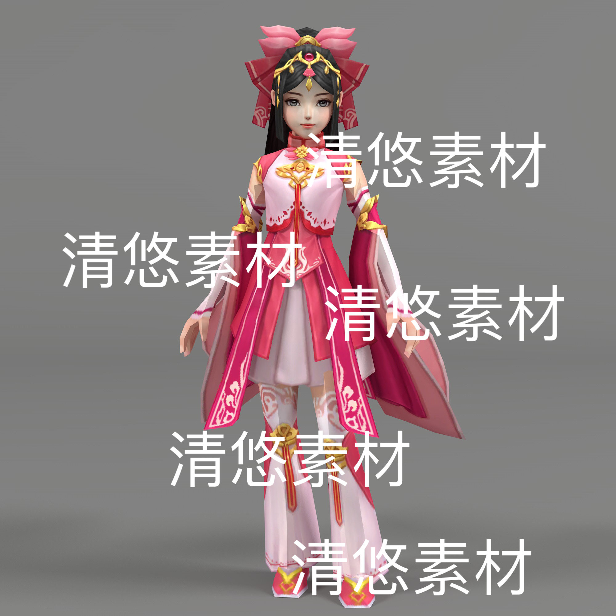 c4d fbx格式仙侠古风小女孩人物骨骼绑定简模文件 非实物D574