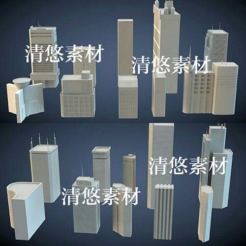 20个现代楼房低面城市建筑高楼大厦c4d fbx obj格式 非实物A429