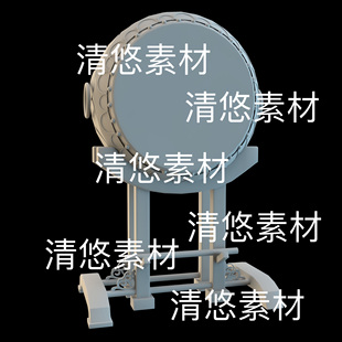 c4d obj格式 古代衙门大门口大鼓文件 非实物B974 fbx