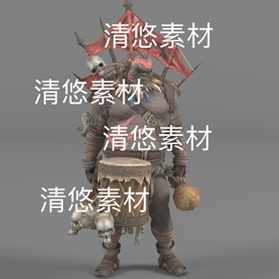 骨骼绑定魔兽半兽人打鼓战士勇士怪物模型 非实物D388 fbx格式 c4d