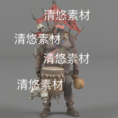 c4d fbx格式骨骼绑定魔兽半兽人打鼓战士勇士怪物模型 非实物D388