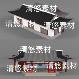 c4d obj格式 古建筑戏台场景房子演出表演台文件 非实物E66 fbx