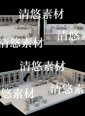 maya c4d fbx obj古代Q版室内场景窗户桌椅模型文件 非实物B30