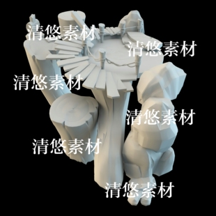 3dmax fbx obj古风卡通场景观景台石头模型文件 非实物A948 c4d