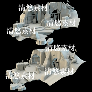obj格式 3dmax c4d fbx 非实物A960 模型卡通风窑洞山屋石块文件