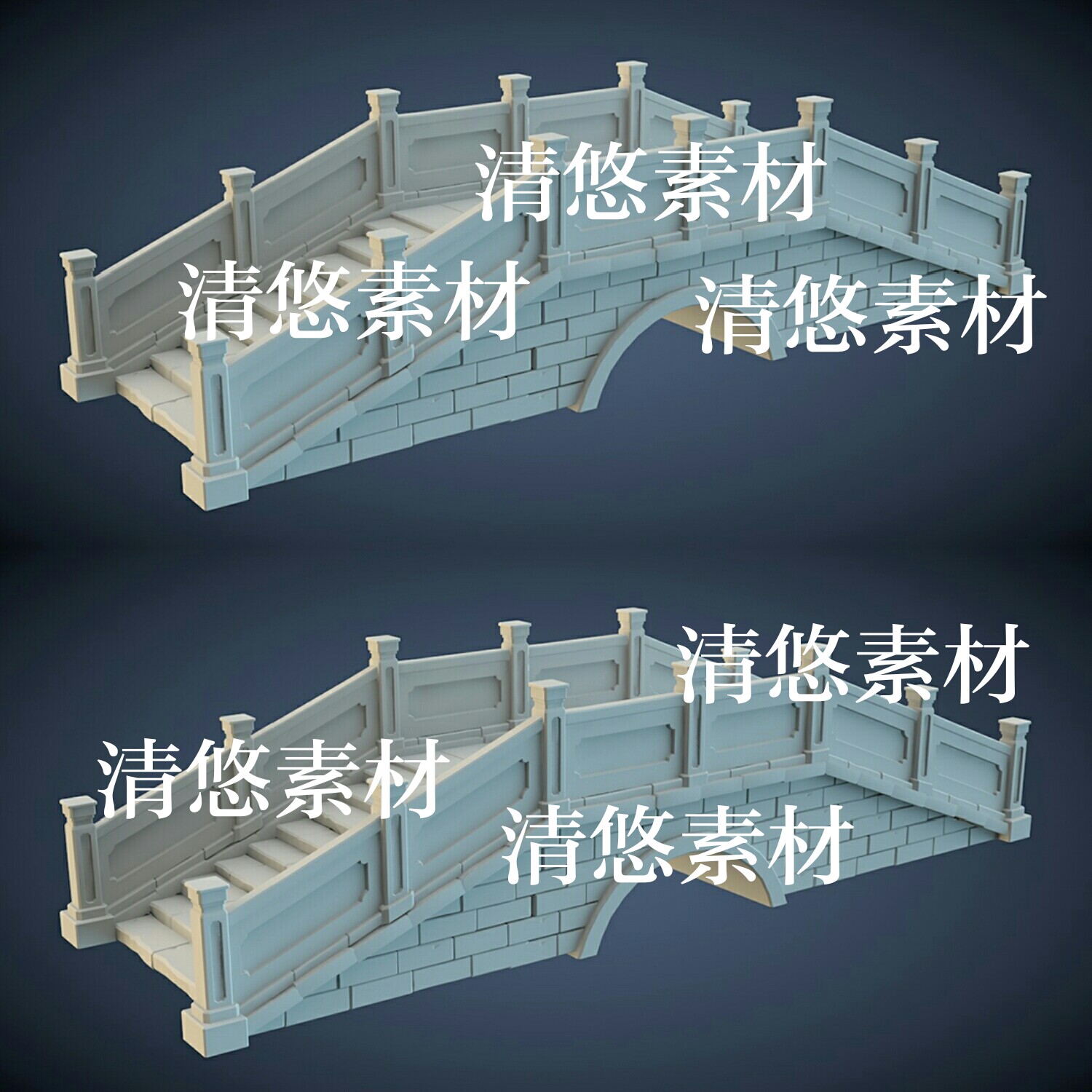 古风建筑石桥拱桥模型3dmax c4d fbx obj格式文件 非实物A522