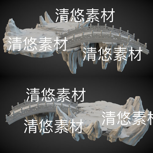 3dsmax c4d fbx obj格式仙魔古风桥石阶山石场景文件 非实物B481