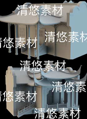 3dmax c4d fbx obj格式徽派中式古建筑房子戏台文件 非实物B783