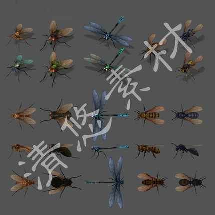 unity 3d昆虫资源包蜜蜂蚊子蜻蜓苍蝇飞行动物骨骼绑定fbx格式515