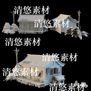 obj格式 3dmax c4d fbx 非实物B202 古风屋顶房子罐子草堆辣椒文件