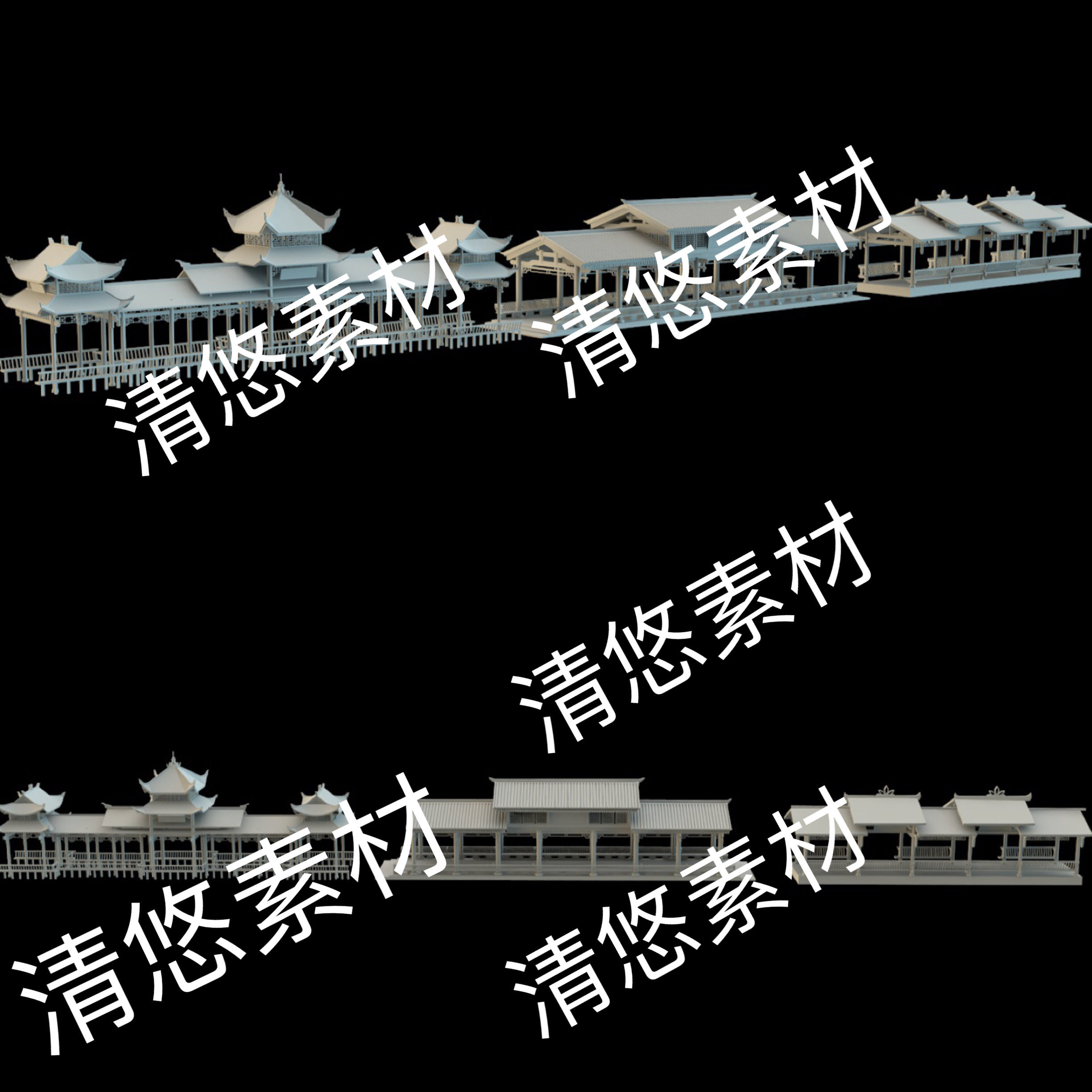 3dmax c4d fbx obj格式中式古风古建筑公园长廊文件 非实物B715