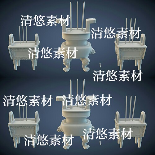 3dmax c4d fbx obj古风寺庙香炉鼎场景装饰模型文件 非实物A818
