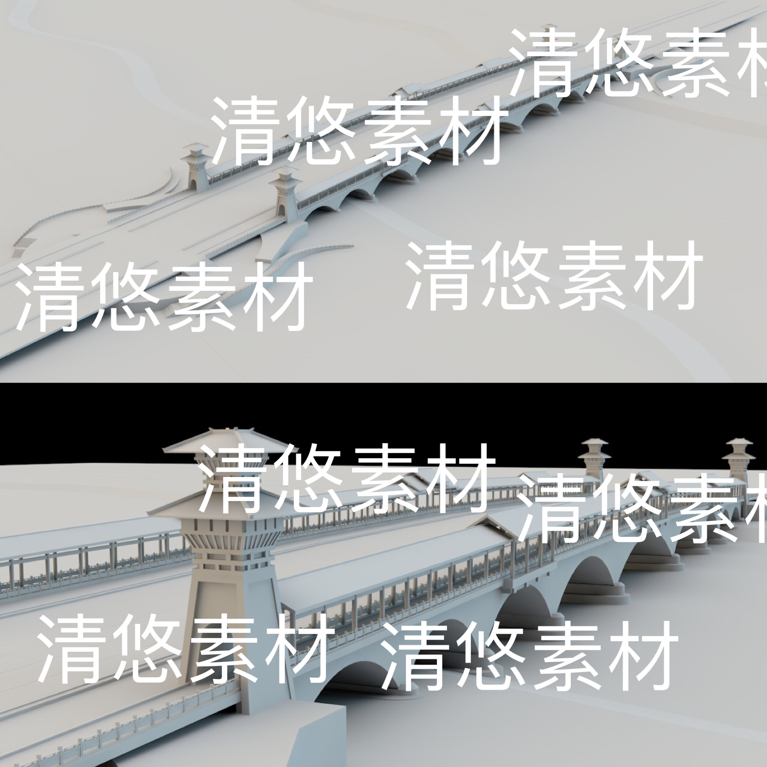 3dmax c4d fbx obj格式中式古风桥梁大桥模型文件 非实物D217
