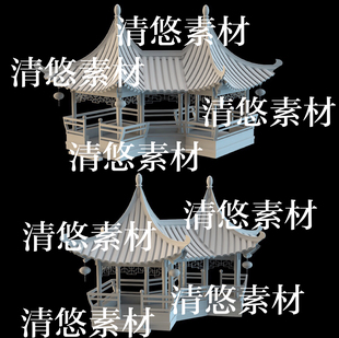 古风建筑双亭子灯笼凉亭文件 非实物B333 中式 obj格式 c4d fbx