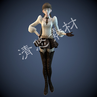 戴眼镜美女人物模型文件 935 fbx格式 骨骼绑定模型c4d