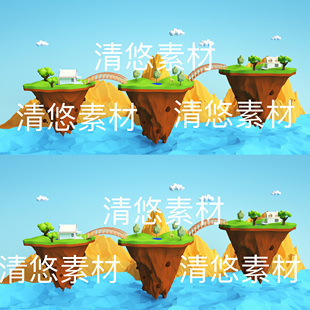 非实物D247 c4d卡通多边岛屿小岛山水面oc渲染环境场景文件