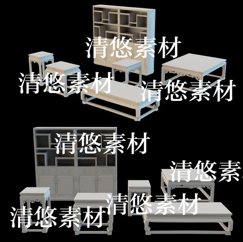 3dmax c4d fbx obj格式古代拐子花茶几勾云纹柜格文件 非实物B370