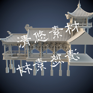 3dmax古代建筑模型c4d obj格式 模型酒肆塔楼帘子 非实物A296 fbx