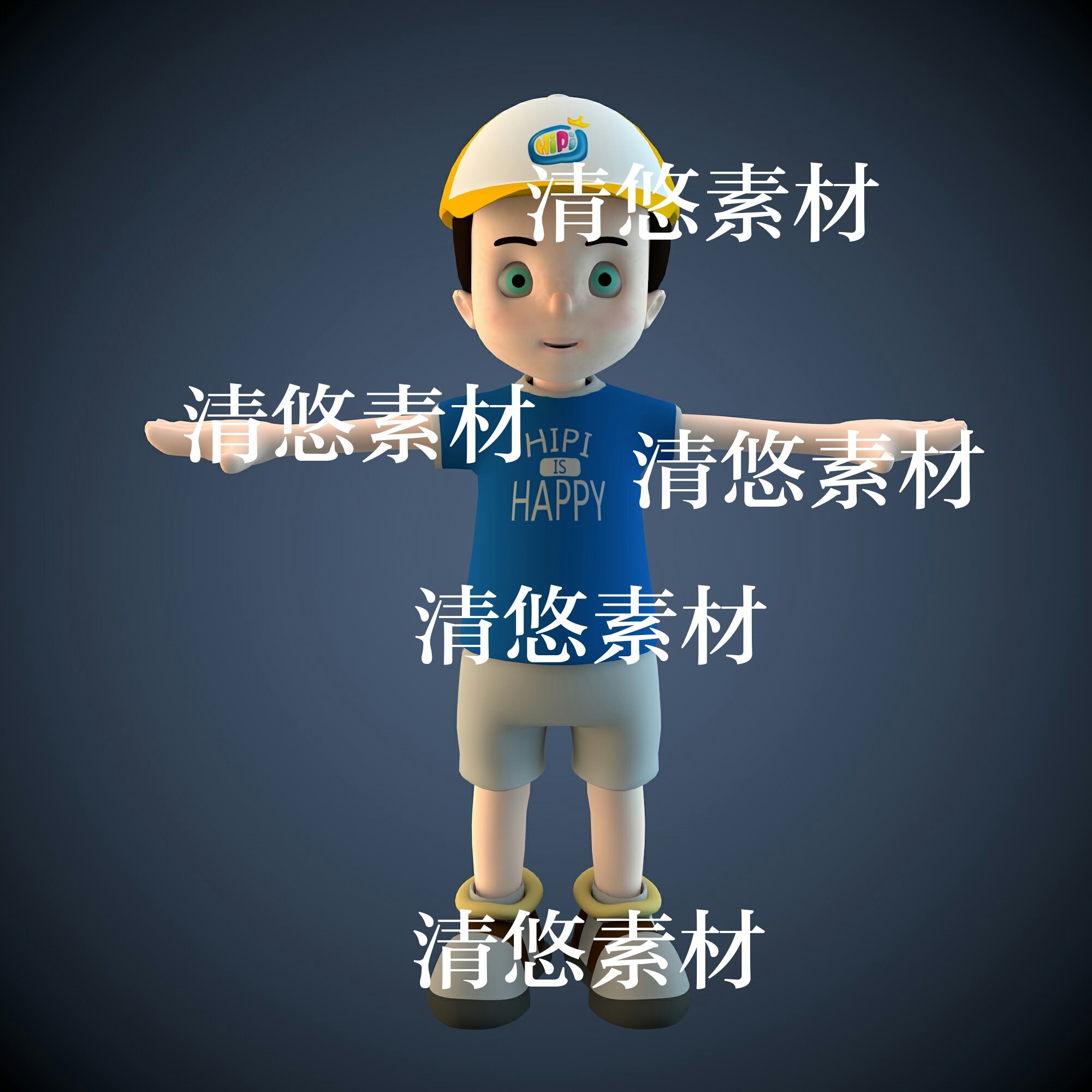 c4d fbx obj可爱卡通小学生男孩鸭舌帽人物模型文件 非实物A613