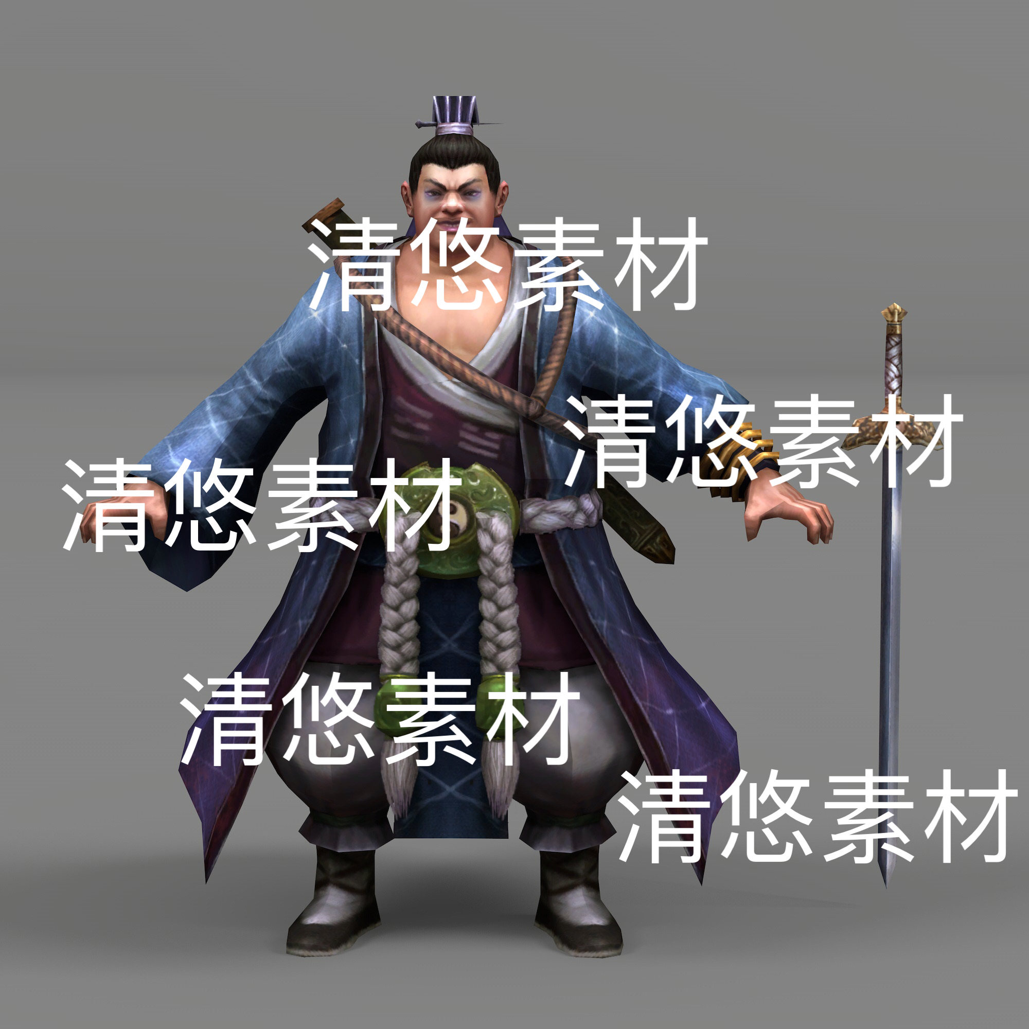 3dmax古风仙侠持剑肥胖道士bip带动作绑定人物男文件 非实物d506
