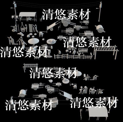 3dmax c4d fbx obj格式板车农具棚电线杆围栏设施文件 非实物B54