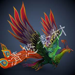 3dmax c4d彩色凤凰3d模型 山海经凤皇百鸟之王骨骼绑定fbx格式164
