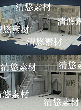3dmax c4d fbx obj格式古代室内场景阶梯帘子护栏文件 非实物A831