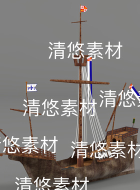 c4d fbx obj格式芬兰老式复古航船木船货船低模文件 非实物D646