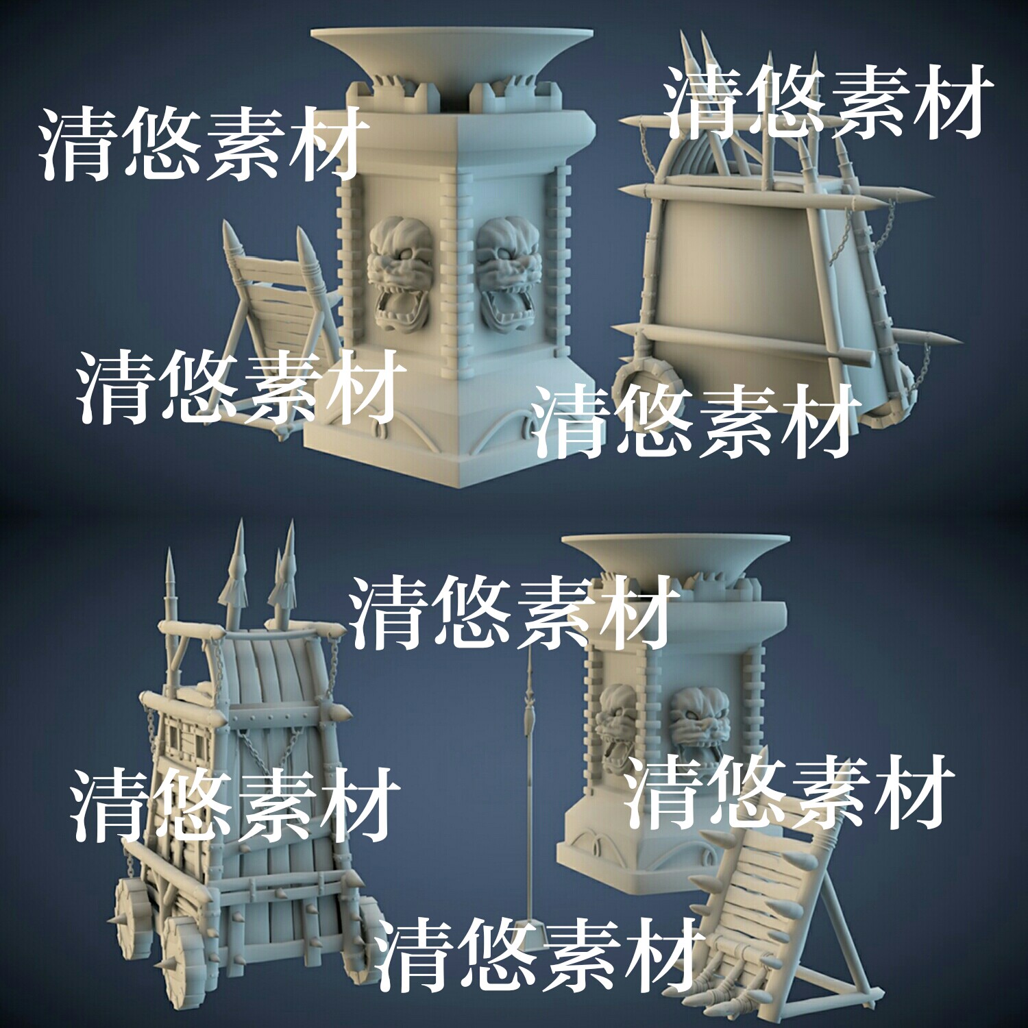 3dmax c4d fbx obj古代战场标枪挡板火盆武器模型文件 非实物A810