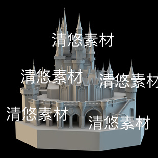 卡通西方欧式 c4d fbx obj格式 非实物D923 迪士尼城堡建筑文件