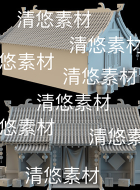 3dmax c4d fbx obj格式古代房子屋顶灯笼水缸木箱文件 非实物B778