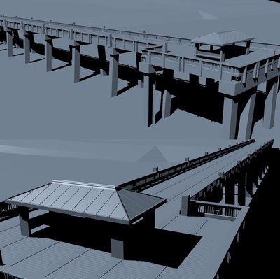 景观亭木桥3dmax c4d模型 大桥 桥梁 观赏桥fbx格式 344
