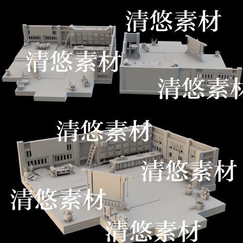3dmax c4d fbx obj格式卡通古风室内药店柜台文件 非实物B115