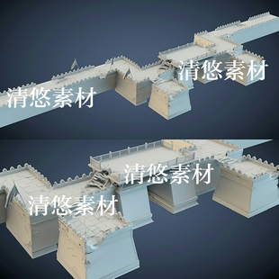 3dmax c4d fbx obj古代建筑战争破损破败城墙城门模型 非实物A356