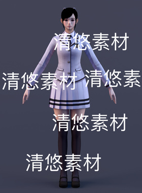c4d fbx面部骨骼绑定日本大学校服生女生人物文件 非实物D565