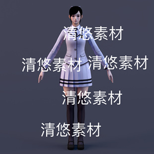 c4d fbx面部骨骼绑定日本大学校服生女生人物文件 非实物D565