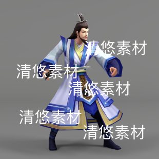 简模c4d 非实物E135 fbx仙侠古代持剑道士骨骼绑定人物男动作文件