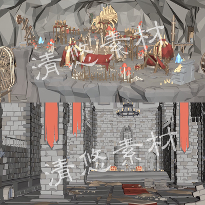 unity maya c4d fbx多边形卡通游戏场景矿场宫殿废墟溶洞模型 A28